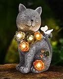 Vuees Solar Garden Statues Lights, Cat Figurines Succulent Flower Butterfly Art Design for Home, Outdoor, Patio, Porch, Yard, Balcony Ornament, Unique Gift Ideas for Housewarming Gardening Mom Grandma