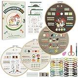 CYANFOUR 4 Stage Embroidery Kit for Beginners Adults, Easy to Learn 38 Different Stitches from Instruction & Video, Needlepoint Kits for Adults with Stamped Embroidery Patterns