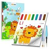 TECJOE Paint with Water Coloring Books for Toddlers, A to Z 26 Pages Animal Watercolor Paint Set with 3 Brushes, Mess Free Painting Activity for Kids Ages 4 5 6 7 8, Christmas Gifts Arts & Crafts Toy