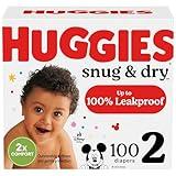 Huggies Size 2 Diapers, Snug & Dry Baby Diapers, Size 2 (12-18 lbs), 100 Count, Packaging May Vary