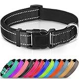 Joytale Reflective Dog Collar,Soft Neoprene Padded Breathable Nylon Pet Collar Adjustable for Medium Dogs,Black,M