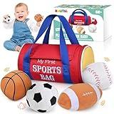 KMUYSL Baby Toys 0-12 Months, My First Sports Bag Plush Toy - 4 Sensory Balls Soft Toys with Crinkle, Rattles for 0-3-6-9-12 Month Newborn Infant, 1st Birthday for Babies Boys Girls Age 1+