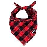 Gofshy Christmas Dog Bandana Large- Red Black Dog Scarf Buffalo Plaid Printing Adjustable Bib Handkerchief Accessories for Medium Large Dogs (L)