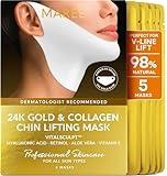 MAREE Gold Collagen Facial Mask for Chin with Hyaluronic Acid - V Line Lifting Mask with 24K Gold & Retinol - Jawline Shaper Mask for Face Lift - Mascarillas Faciales For Women Skin Care - 5 Count