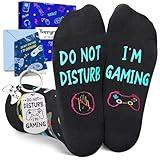 Gamer Gifts Teen Boys Men - Funny Gamer Socks For Teen Boys, Gaming Gamer Gifts Video Game Socks with Greeting Card and Keychain