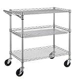 Finnhomy 3 Tier Heavy Duty Commercial Grade Utility Cart, Wire Rolling Cart with Handle Bar, Steel Service Cart with Wheels, Utility Shelf Plant Display Shelf Food Storage Trolley, NSF Listed