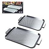 COOK TIME Grill Pan Set of 2, BBQ Grill Topper for Outdoor Grill, Stainless Steel Grilling Baskets with Holes and Handles, Perforated Food Tray Barbecue Accessories for Vegetable, Fish, Meat, Seafood