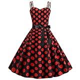 Women's Vintage Polka Dot Cami Strap 1950s Audrey Hepburn Rockabilly Swing Dress V Neck Retro 40s 50s 60s Cocktail Party A-Line Wedding Evening Prom Formal Midi Dress with Belt Black & Red S