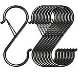 Waitkey 8 Pack S Hooks for Hanging, 3.5 inch Heavy Duty Metal S Hooks with Safety Buckle S Shaped Hooks Pot Rack Closet Hooks for Hanging Plants, Clothes, Kitchen Utensil, Pots, Pans, Bags (Black)