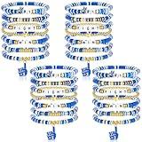 Huquary 28 Pcs Football Game Day Heishi Clay Bracelets for Women - 7 Styles Sport Stackbale Stretch Clay Bule Beaded Bracelet Team Spirit Bangles - Football Mom Accessories Outfits Jewelry Gifts