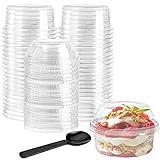 WUWEOT 50 Pack Plastic Dessert Cups, 12 oz Clear PET Dessert Bowls, Disposable Parfait Cups with Lid (No Hole) for Ice Cream Fruit Iced Cold Drinks Dessert Yogurt Cereal Parfait Puddings Mousse