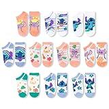Disney Girls Socks - 10 Pack Crew Socks with Arch Support Featuring Princesses and Lilo & Stitch Designs for Ages 7-14
