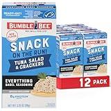 Bumble Bee Snack On The Run Everything Bagel Seasoning Tuna Salad With Crackers Kit, 3.35 oz (Pack of 12) - Ready To Eat, Spoon Included - Wild Caught Tuna - Shelf Stable & Convenient Protein Snack