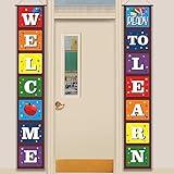 Welcome Back to School Banner for First Day of School Hanging Decorations, Ready to Learn Sign Backdrop Decor Party Supplies for Pre-School Primary School Classroom Decorations