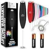 Zulay Kitchen Milk Frother Wand Drink Mixer with AA Duracell Batteries- Durable Handheld Milk Frother Electric Whisk - Easy-Clean Milk Frother Wand & Mini Blender - Electric Coffee Frother - Black