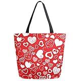 ZzWwR Cute Hearts Mother's Day Valentine's Day Extra Large Canvas Market Beach Travel Reusable Grocery Shopping Tote Bag Portable Storage HandBags(Red)