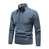 Mylldey Quarter Zip Sweater Men's Pullover Sweaters Knit Long Sleeve Sweater Men(Navy-L)