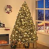 Naomi Home Prague 6.5ft Prelit Artificial Christmas Tree with Foot Pedal, 1197 Branch Tips, 450 Warm Lights and Metal Stand, 49" Wide Realistic Spruce Christmas Tree with Lights