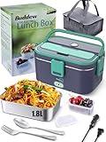 Buddew Electric Lunch Box 80W Food Heater 1.8L Large Capacity Heated Lunch Box 3 in 1 12V/24V/110V Portable Lunch Warmer for Car/Truck/Home/Office with Carry Bag and Fork and Spoon (Royal blue)