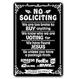 Humorous No Soliciting Sign for Front Door - Funny "We're Voting for Jesus" Metal Sign for House - Perfect Decorative Sign to Discourage Unwanted Visitors, 8 x 12 Inch (269)