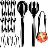 Disposable Plastic Serving Utensils - Set of 18 Black Plastic Utensils, 6 Each 6" Serving Tongs, 10” Serving Spoons, 10” Serving Forks, Buffet Serving Utensils, Party Utensils