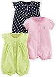 Simple Joys by Carter's Baby Girls' 3-Pack Snap-up Rompers, Light Green/Navy Dots/Pink Stripe, 3-6 Months