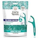 GuruNanda Dual Slickers Floss Picks - Double Threaded Dyneema Dental Floss with Foldable Toothpick for Effective Plaque Removal - Unflavored- 150 Ct