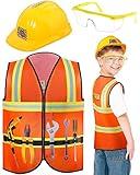 Handepo Construction Worker Costume Kids Hard Hat Construction Vest Goggles Toddler Dress Up Set Birthday Party Girls Boys(Yellow)