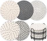 Billbotk 10 Pieces Coasters for Drinks, Absorbent Drink Coasters with Holder, Coffee Table Coaster Set for Home Decor, Apartment Decor Aesthetic, Living Room Essentials, 4.3 Inches