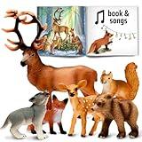 Narratoys Forest Animals Figures with Book and Audio - 6 pcs Educational Wild Animal Figurines Set with Realistic Deer, Squirrel, Bear, Fox, Wolf - Learning Toys Gift for Kids, Toddlers 18+ Months