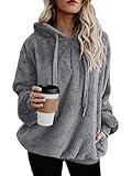 American Trends Womens Fuzzy Hoodies Athletic Cozy Fluffy Hoodie Pullover for Women Comfy Fleece Hooded Sweatshirt Light Grey M