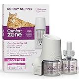 Comfort Zone 60 Day Starter Kit: 1 Cat Calming Diffuser & 2 Refills; Cat Pheromones Help Anxiety; Reduce Stress, Urine Marking, Scratching