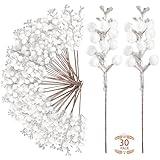 Sggvecsy 30Pcs Christmas Glitter Berries Stems Artificial Red Berry Branches Holly Picks Stems Christmas Tree Ornaments for DIY Xmas Wreath Crafts Gifts Holiday Home Decor (White)