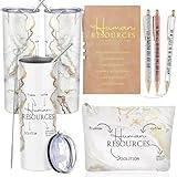 Domensi Set of 6 Human Resources Gift for Women Employee Appreciation 20 oz Marble Sign Tumbler Makeup Bag A6 Notepad and Ballpoints for HR Professionals Day Office Director Christmas(White)
