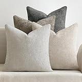 MIULEE Pack of 4 Couch Throw Pillow Covers 18x18 Inch Neutral Soft Decorative Chenille Pillow Covers Farmhouse Cushion Covers for Home Decor Sofa Bedroom Living Room