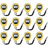 12 Pack Multi-Function Electronic Digital Sport Stopwatch Timer, Large Display with Date Time and Alarm Function,Suitable for Sports Coaches Fitness Coaches and Referees (Yellow)