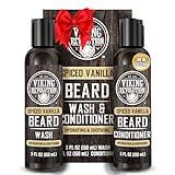 Viking Revolution Beard Wash and Beard Conditioner for Men with Argan Oil and Jojoba Oil - Beard Softener and Strengthener Beard Care Beard Shampoo and Conditioner with Beard Oil (5oz, Spiced Vanilla)