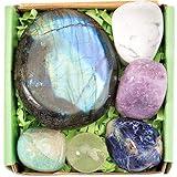 QianCannaor Healing Crystals Set for Calming, Anxiety & Stress with Labradorite Palm Stone, Spiritual Crystals and Gift for Meditation, Manifestation, Reik