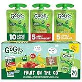 GoGo squeeZ Applesauce and Fruit Puree Variety Pack, Apple, Banana & Strawberry, 3.2 oz (Pack of 20), Unsweetened Fruit Snacks for Kids, Gluten Free, Nut Free and Dairy Free, BPA Free Pouches