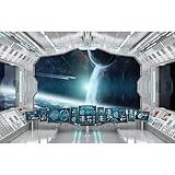 Spaceship Interior Backdrop Space Planet Earth Universe Exploration Science Fiction Spacecraft Photography Background Space Station Backdrop Photo Shoot Studio Props Wallpaper Vinyl 7x5ft
