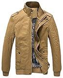 Youhan Men's Casual Fitted Stand Collar Cotton Jacket with Shoulder Straps (Large, D/Khaki)