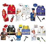 Lesheng space 24 Pieces Dress Up Trunk for Kids, Pretend Halloween Costumes includes Fireman/Doctor/Police/Pirate/Workerman/Chef Costume, Washable Dressup Clothes for role play