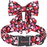 Unique Style Paws Valentine's Day Dog Collar with Bow Colorful Heart Love Dog Collars for Small Medium Large Dog New (M, Black Bowtie)