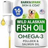 BARK&SPARK Omega 3 Fish Oil for Dogs - w/Wild Alaskan Salmon Oil for Dogs, Fish Oil Liquid Supplement for Pets, EPA+DHA Fatty Acids, Skin&Coat Support - Itch&Allergy Relief, Joint, Immune&Heart Health