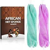 African Exfoliating Net Sponge Authentic - Real African Bath Sponge with Knots and Ropes - Back Scrubber Exfoliator Washer Cloth with Travel Bag - Body Shower Skin Care Essentials for Daily Use