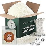 Hearth & Harbor Soy Candle Wax for Candle Making 10 lb Bag, Premium Natural Soy Wax Flakes, 100 Cotton Candle Wicks, 100 Wick Stickers, & 2 Centering Devices