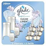 Glade PlugIns Scented Oil 2 Warmers + 6 Refills, Air Freshener, Clean Linen, 6 x 0.67 oz