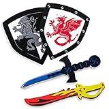 Super Z Outlet Children's Foam Toy Medieval Joust Dual Dragon Sword & Shield Knights Set Lightweight Safe for Birthday Party Activities, Event Favors, Toy Gifts