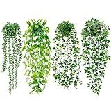 Artificial Hanging Plants for Shelf, 4 Pack Fake Potted Greenery Faux Eucalyptus Vine, Mandala Vine, String of Pearls,Pea pod Leaves in Pot for Office Living Room Bathroom Indoor Outdoor Décor