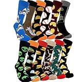 HSELL Mens Colorful Dress Socks Novelty Men Funny Pattern Fashionable Fun Crew Cotton Socks (12 Pairs)